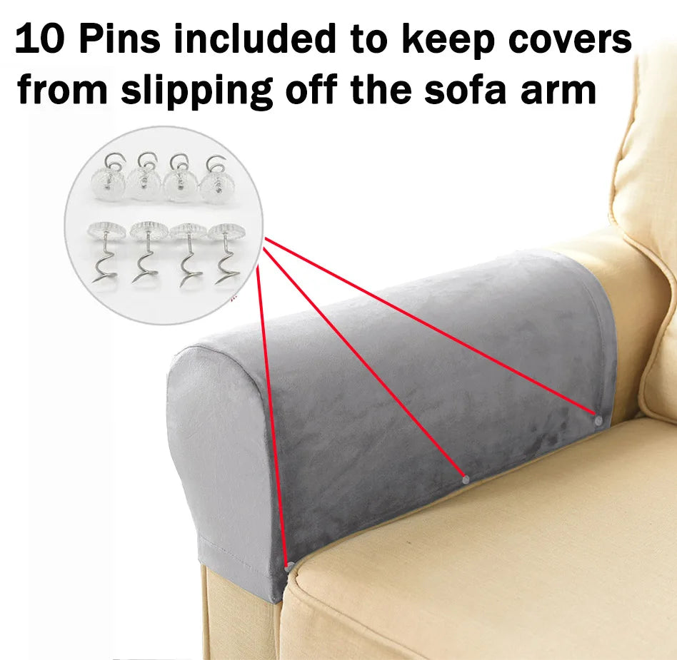 1 Pair Sofa Armrest Covers Velvet Elastic Chair Arm Covers Armrest Protectors for Living Room Included 10 pins to keep covers