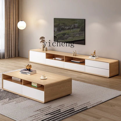 HYP Simple TV Cabinet Coffee Table Combination Nordic Set Modern Living Room Floor Cabinet Large and Small Apartment Type