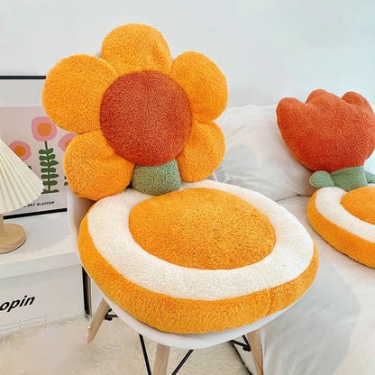 Ins Cute Tulip Sun Flower Seat Back Cushion Living Room Sofa Decorative Throw Pillow Soft Office Chair Cushion Home Decor Pillow