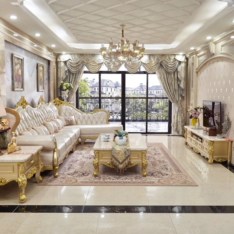 Luxury Home Furniture Living Room Sofa Classic Antique Royal Style L Shape Couch Sets