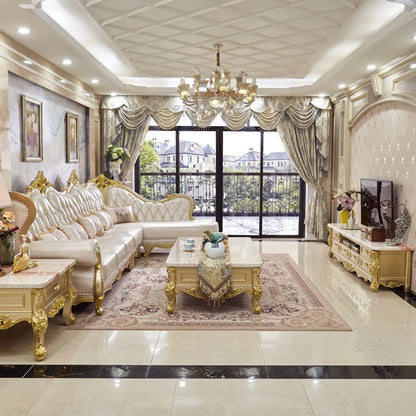 Luxury Home Furniture Living Room Sofa Classic Antique Royal Style L Shape Couch Sets