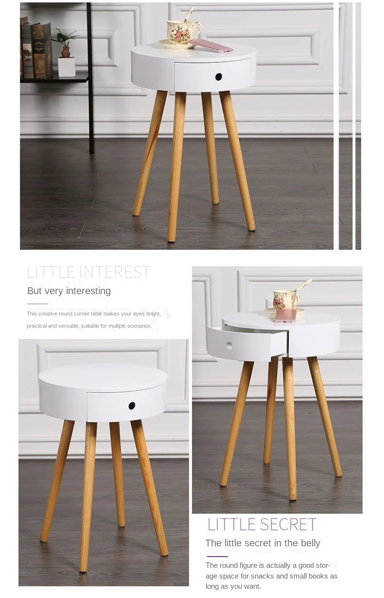 Nordic Furniture White Bedside Table Small Coffee Tables Living Room Modern Balcony Bedroom Cylinder Sofa Side Corner Movable