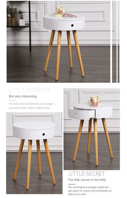 Nordic Furniture White Bedside Table Small Coffee Tables Living Room Modern Balcony Bedroom Cylinder Sofa Side Corner Movable