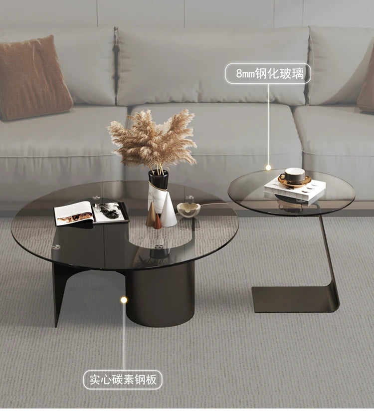 Tempered glass coffee table, living room, household, simple combination, round table, high-end feeling, small unit, side table