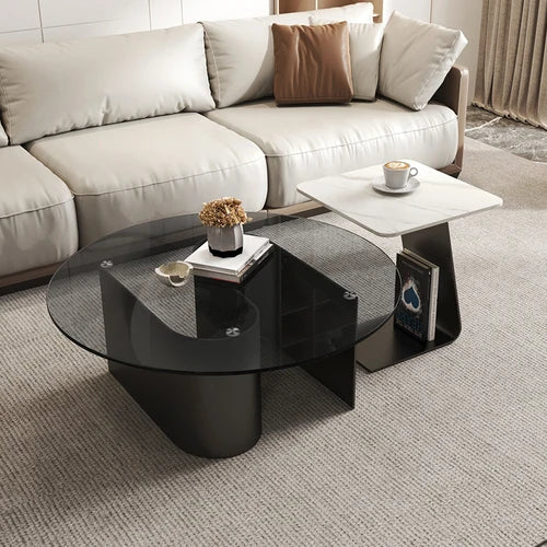 Tempered glass coffee table, living room, household, simple combination, round table, high-end feeling, small unit, side table