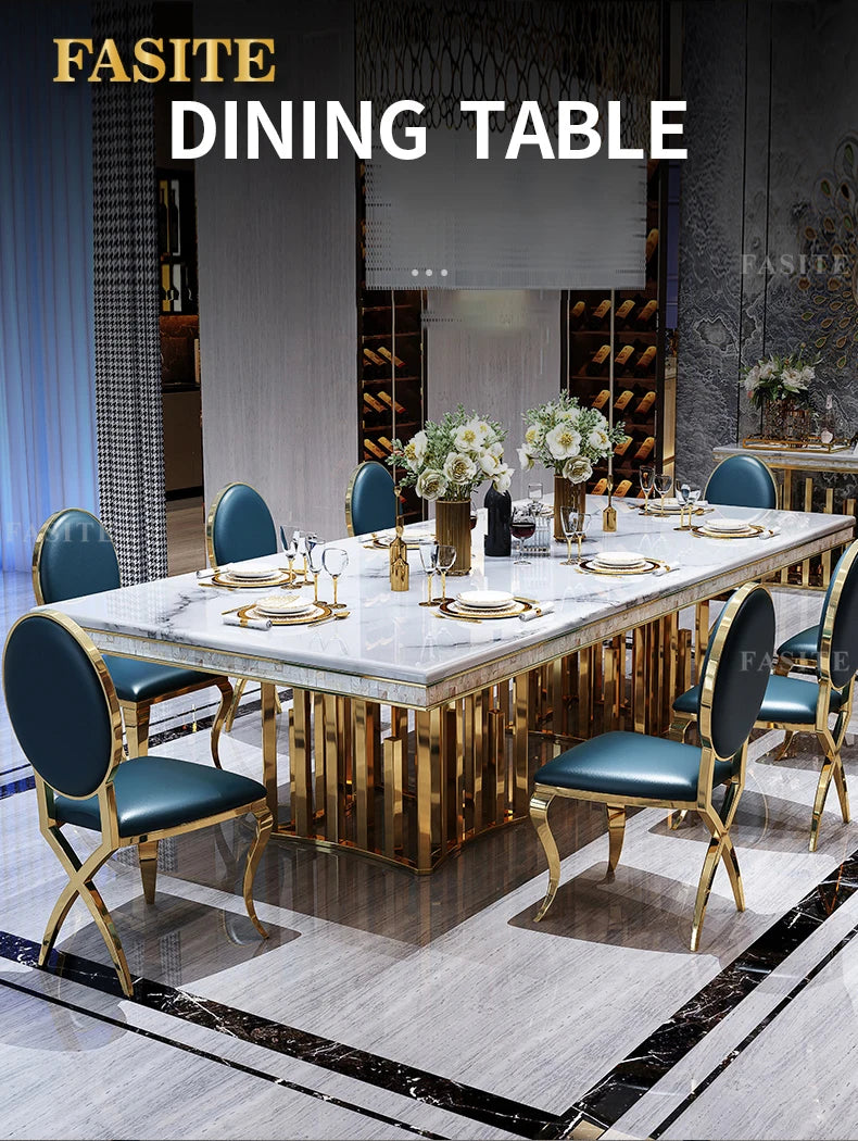 Luxury White Marble Dining Table And Chair Combination Rectangular Household Italian Type Large Concise Mesa Modern Furniture