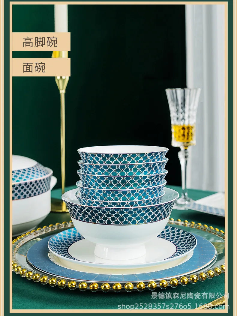 Jingdezhen dish set European style bowls and chopsticks bone china tableware gift bone china tableware