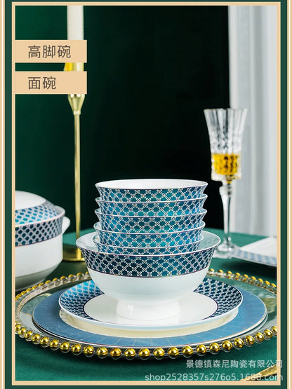 Jingdezhen dish set European style bowls and chopsticks bone china tableware gift bone china tableware