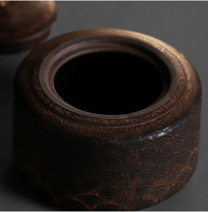 Nordic Ceramic Storage Jar with Lid Gilt Auspicious Clouds Relief Coffee Table Tea Canister Retro Seal Kitchen Cereal Dispenser