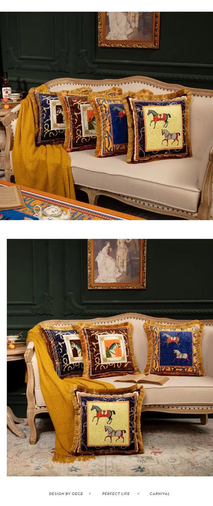 Luxury Pillow Case Horse Pattern Double Sided Velvet Hug Pillowcase Sofa Office Living Room Car Decoration Cushion Cover 45*45cm