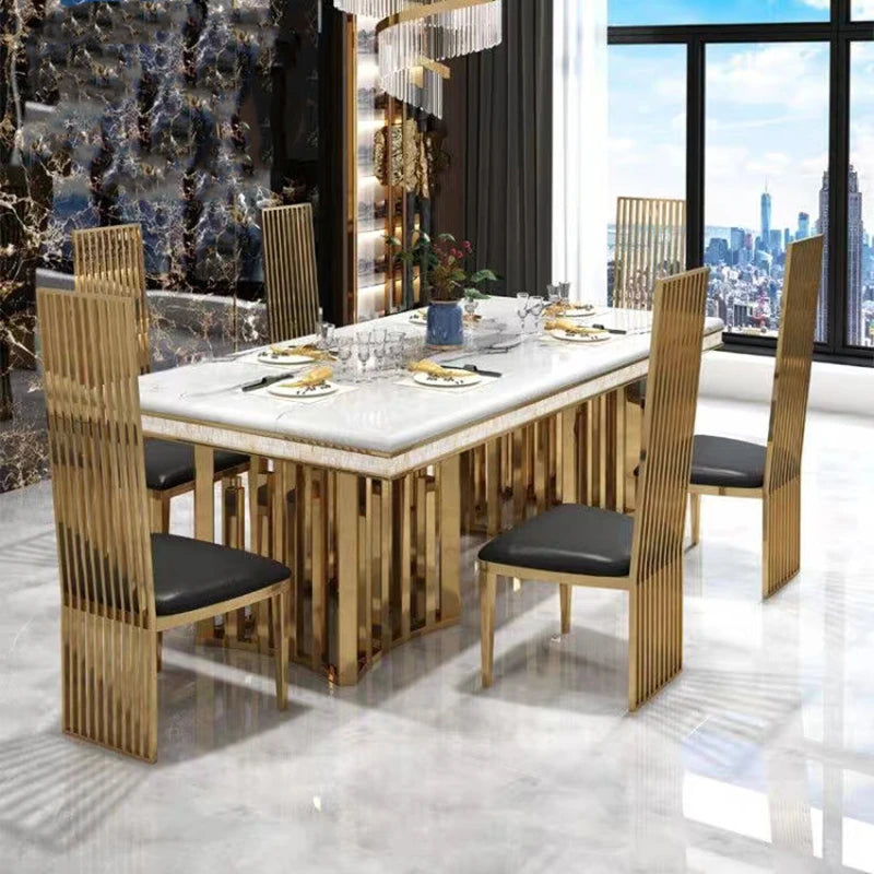 Luxury White Marble Dining Table And Chair Combination Rectangular Household Italian Type Large Concise Mesa Modern Furniture