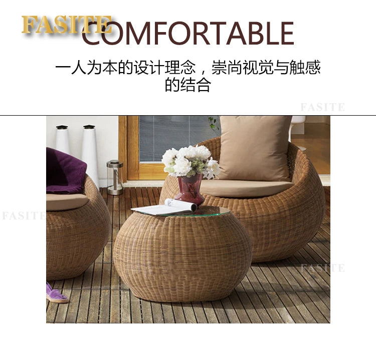 Outdoor rattan sofa combination rattan woven table and chair three piece set of leisure circular sofa furniture