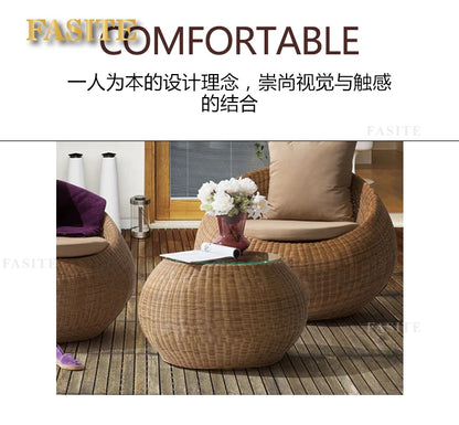 Outdoor rattan sofa combination rattan woven table and chair three piece set of leisure circular sofa furniture