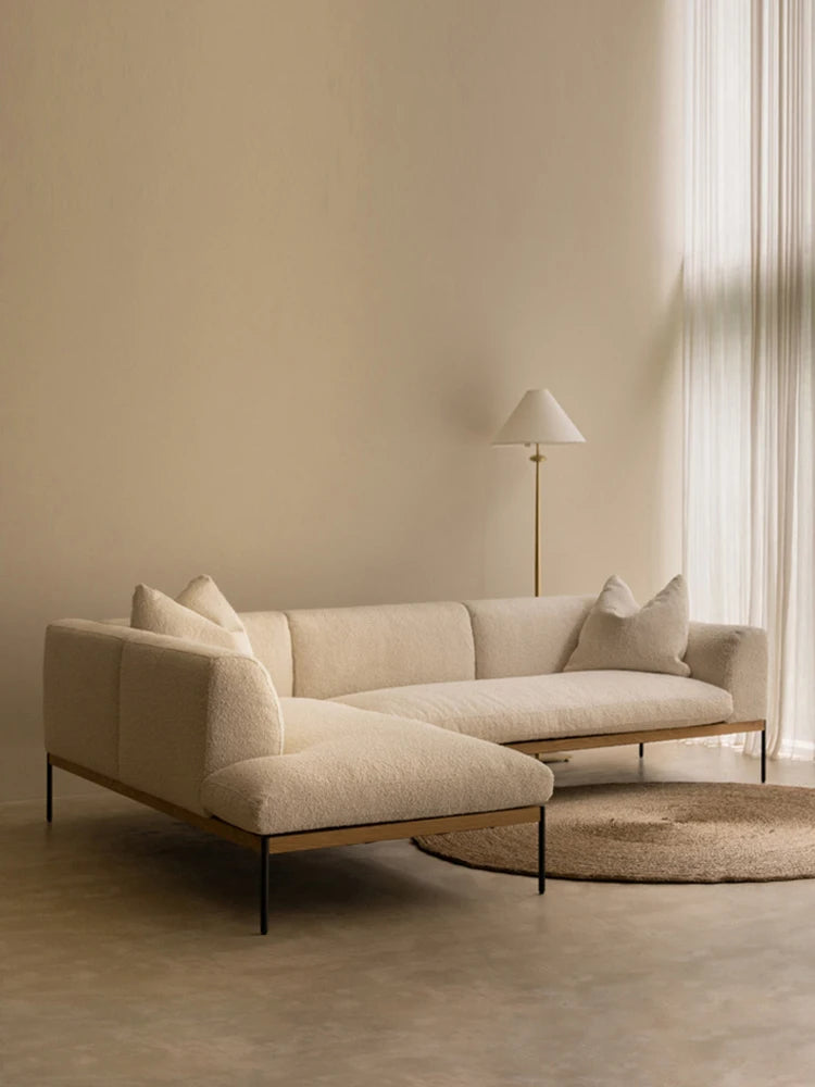 Fabric sofa living room modern simple Nordic chaise longue solid wood corner sofa combination
