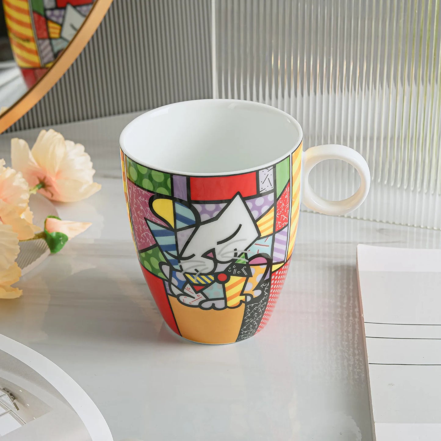 German Blue Cat European Creative Mini Ceramic Coffee Cup Tea Cups and Saucer Sets  Coffee Cup  Cute Cup  Teacup Mug