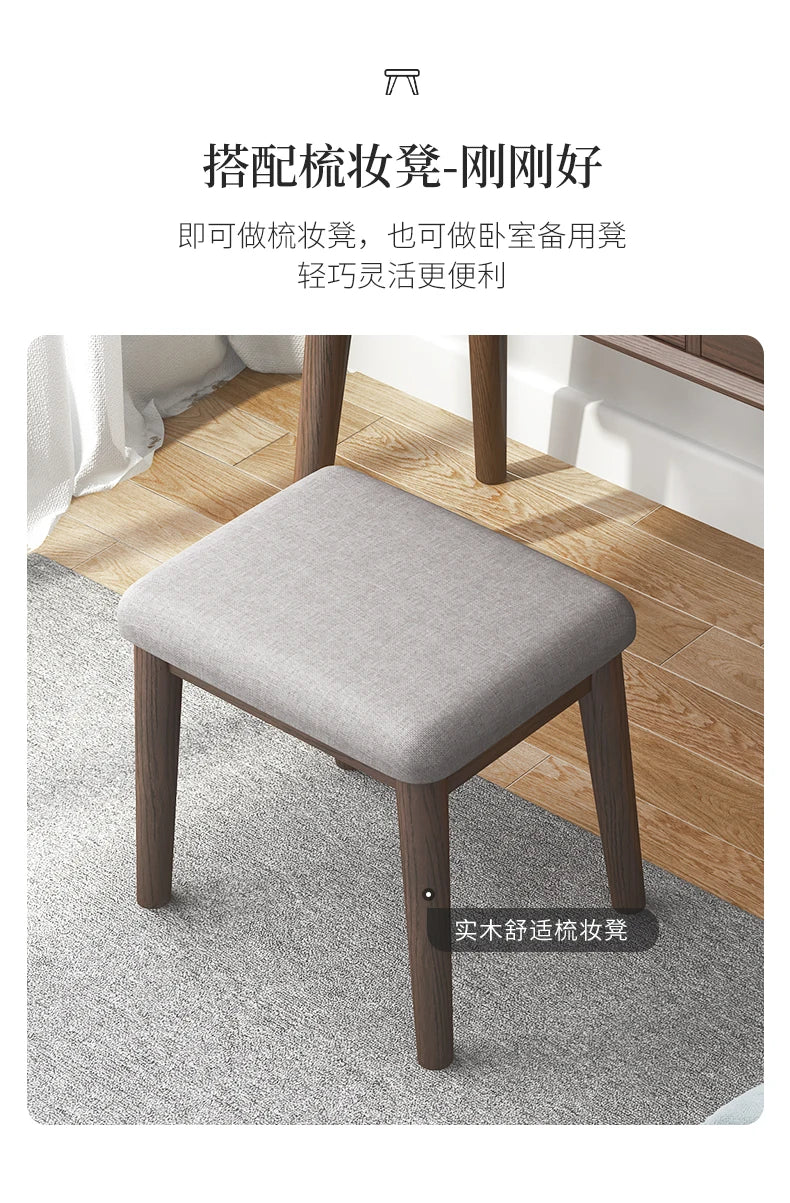 Qf Modern Minimalist Solid Wood Dresser Desk Integrated Mirror Foldable Makeup Table