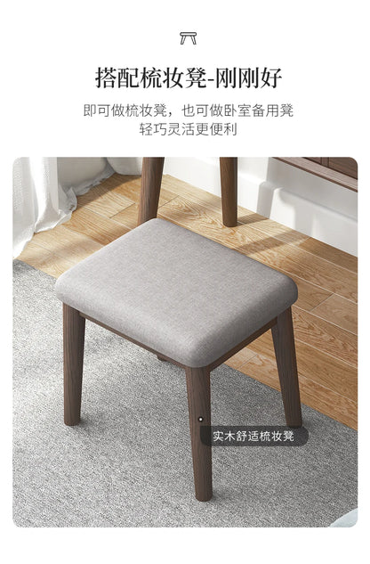 Qf Modern Minimalist Solid Wood Dresser Desk Integrated Mirror Foldable Makeup Table