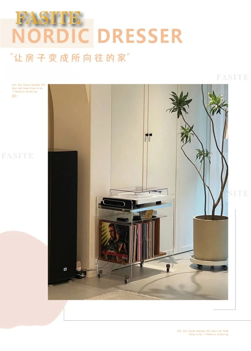 Medieval vinyl record cabinet, solid wood movable side cabinet, small unit, modern magazine cabinet, living room cart