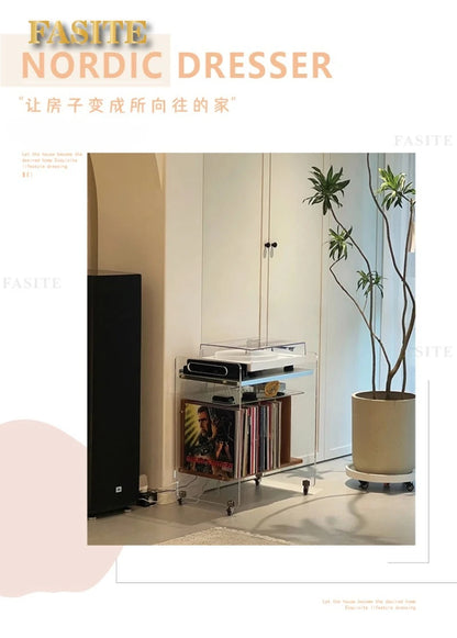Medieval vinyl record cabinet, solid wood movable side cabinet, small unit, modern magazine cabinet, living room cart