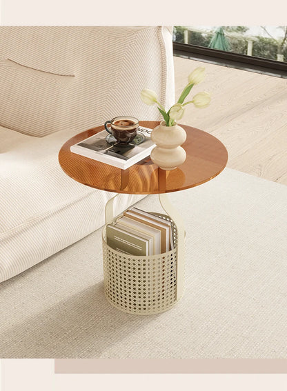 Home online celebrity simple sofa, small round table, living room glass, small coffee table, small bedside table.