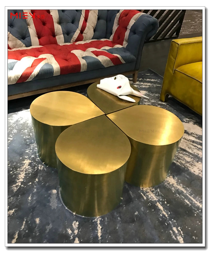 Fresh Four-Leaf Clover Tea Table Tear Drop Coffee Table Brushed Bronze Craft Adler Shaped Sofa Side Table