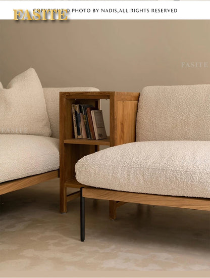 Fabric sofa living room modern simple Nordic chaise longue solid wood corner sofa combination