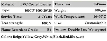 10 Colors 500GSM Heavy Duty PVC Tarpaulin Waterproof Knife Cloth Camping Tent Groundsheet Gazebos Canopy Awnings Shading Sails