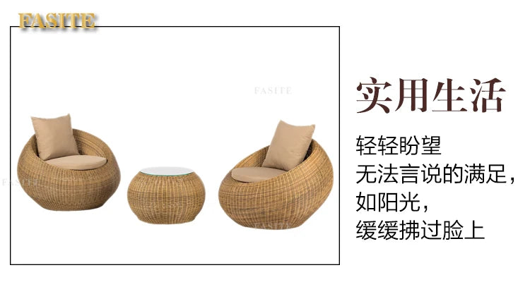 Outdoor rattan sofa combination rattan woven table and chair three piece set of leisure circular sofa furniture