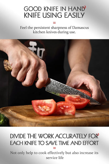 HEZHEN 7PC Knife Set Professional Damascus Steel Chef Santoku Bread Utility Paring Cook Knife For Meat Sharp Kitchen Knife