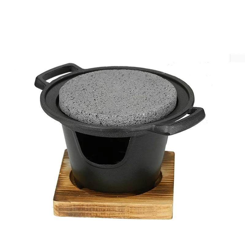 Portable mini barbecue grill table BBQ single stove volcanic stone roast steak pan tea making coffee warm wine stove 080-2B