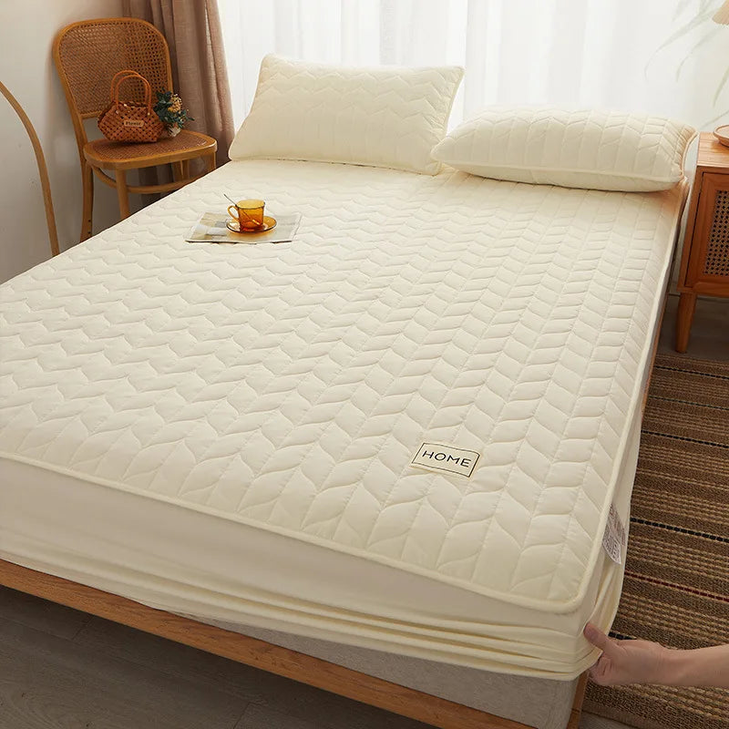 Cotton Thicken Quilted Mattress Cover Anti-bacterial Mattress Protector Topper Pad Soft Fitted Sheet Not Including Pillowcase