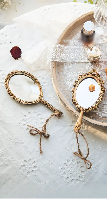 European Metal Vanity Mirror Desktop Retro Craft Ornament  Bedroom Dresser Palace Relief Cosmetic Mirrors Home Decoration