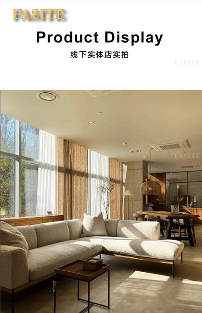 Fabric sofa living room modern simple Nordic chaise longue solid wood corner sofa combination