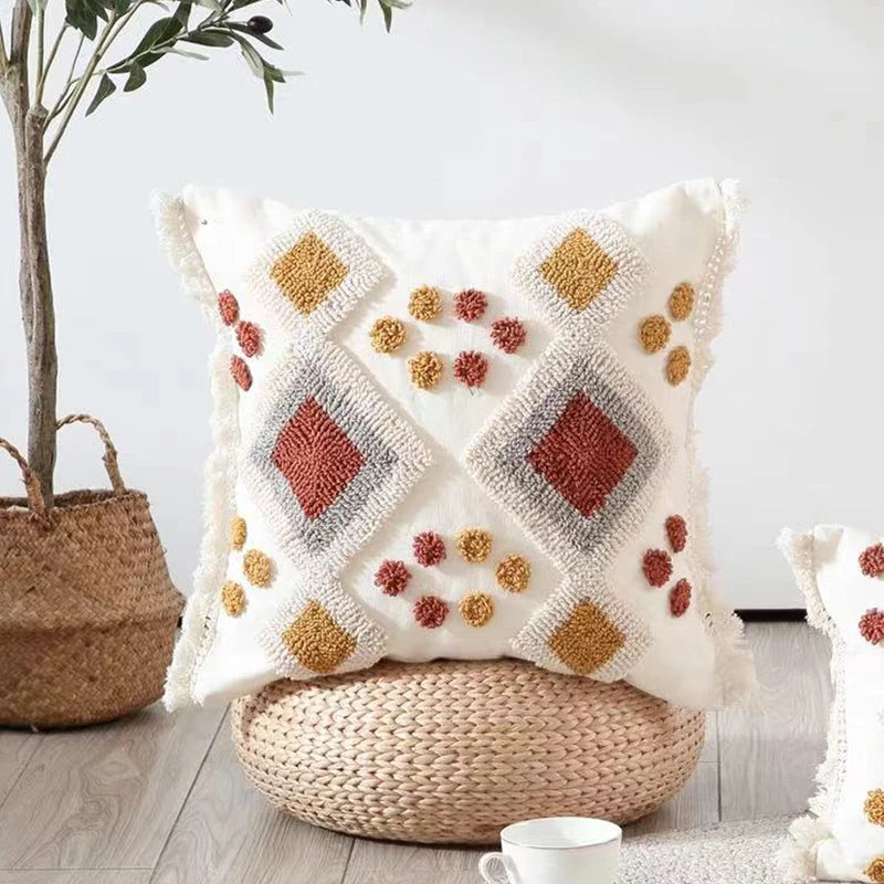Boho Style Cushion cover Ivory Burt Orang Decoration Pillow Cover 45x45cm/30x50cm Tufted for Living room Bedroom Sofa Bed Couch