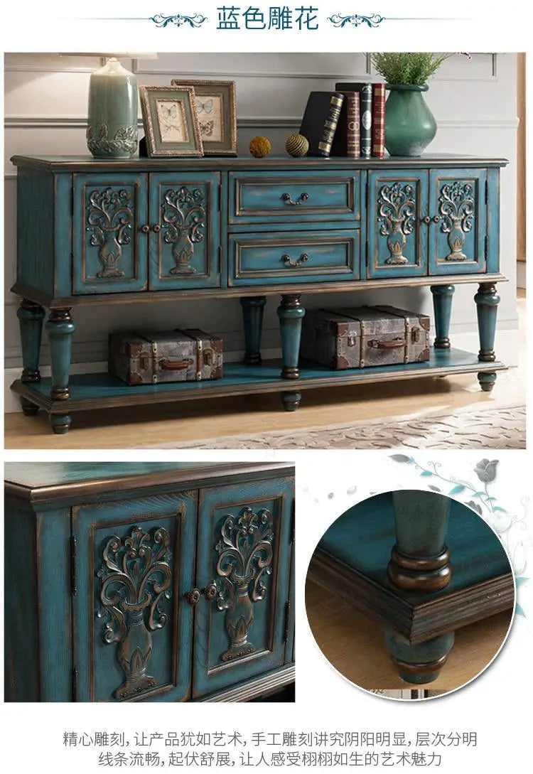 European-Style Solid Wood Console Table American Country Side Cabinet 1.6 M Side View Table Window Side Desk