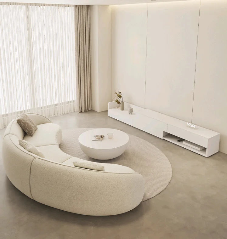 yj Sili Style Living Room Modern Light Luxury Italian Minimalist Shaped Curved Lambswool Fabric Sofa