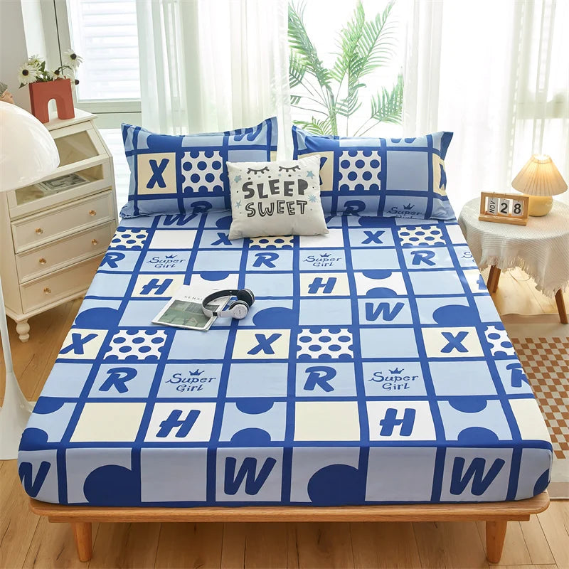 Yaapeet Home Textile Cartoon Blue Whale Bedding Fitted Sheet King Queen Single Size Boy Girl Kid Bed Mattress Cover Protector