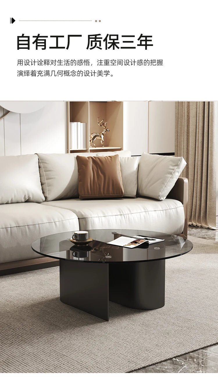 Tempered glass coffee table, living room, household, simple combination, round table, high-end feeling, small unit, side table