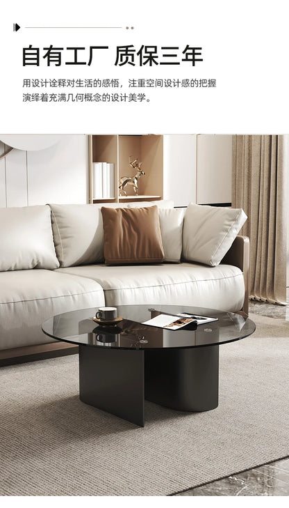 Tempered glass coffee table, living room, household, simple combination, round table, high-end feeling, small unit, side table