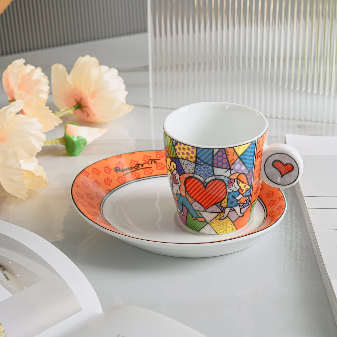 German Blue Cat European Creative Mini Ceramic Coffee Cup Tea Cups and Saucer Sets  Coffee Cup  Cute Cup  Teacup Mug