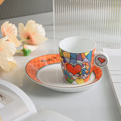 German Blue Cat European Creative Mini Ceramic Coffee Cup Tea Cups and Saucer Sets  Coffee Cup  Cute Cup  Teacup Mug