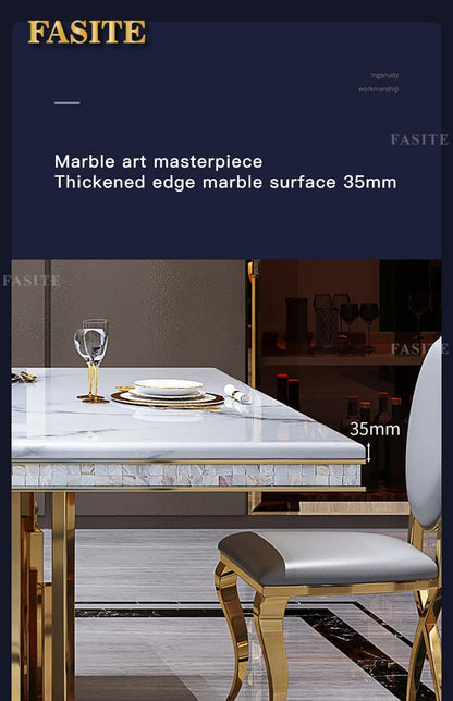 Luxury White Marble Dining Table And Chair Combination Rectangular Household Italian Type Large Concise Mesa Modern Furniture