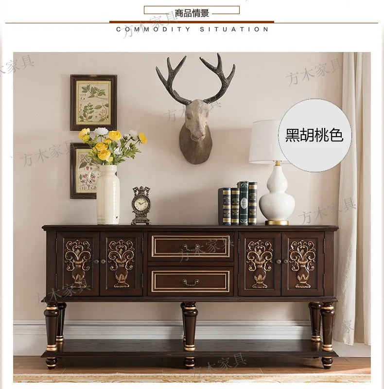 European-Style Solid Wood Console Table American Country Side Cabinet 1.6 M Side View Table Window Side Desk