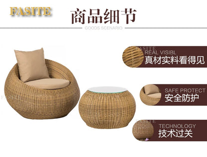 Outdoor rattan sofa combination rattan woven table and chair three piece set of leisure circular sofa furniture