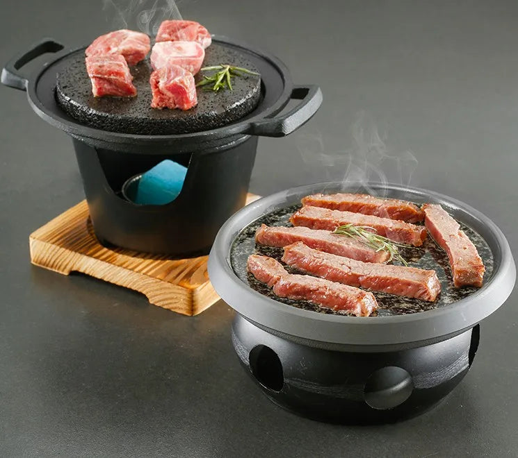 Portable mini barbecue grill table BBQ single stove volcanic stone roast steak pan tea making coffee warm wine stove 080-2B