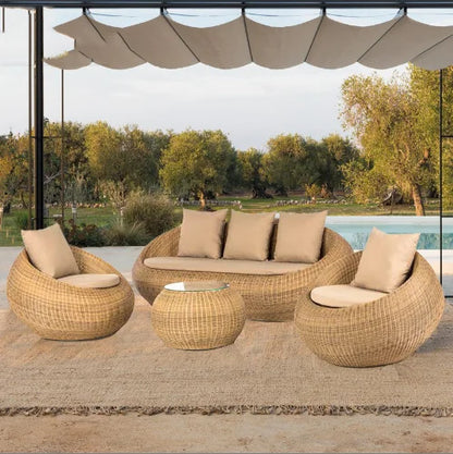 Outdoor rattan sofa combination rattan woven table and chair three piece set of leisure circular sofa furniture