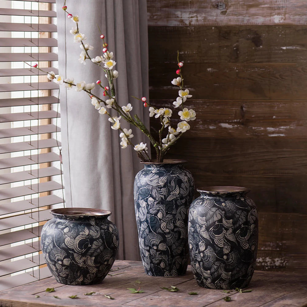 Jingdezhen Retro Literature And Art New Chinese Ceramic Vase Homestay Hotel TV Cabinet With Dried Flower Decorations