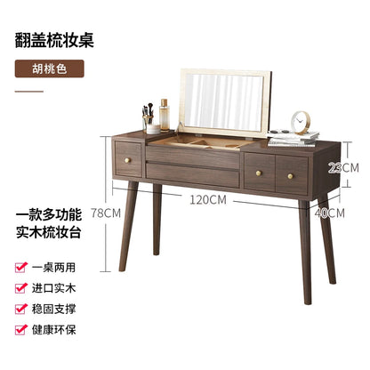 Qf Modern Minimalist Solid Wood Dresser Desk Integrated Mirror Foldable Makeup Table