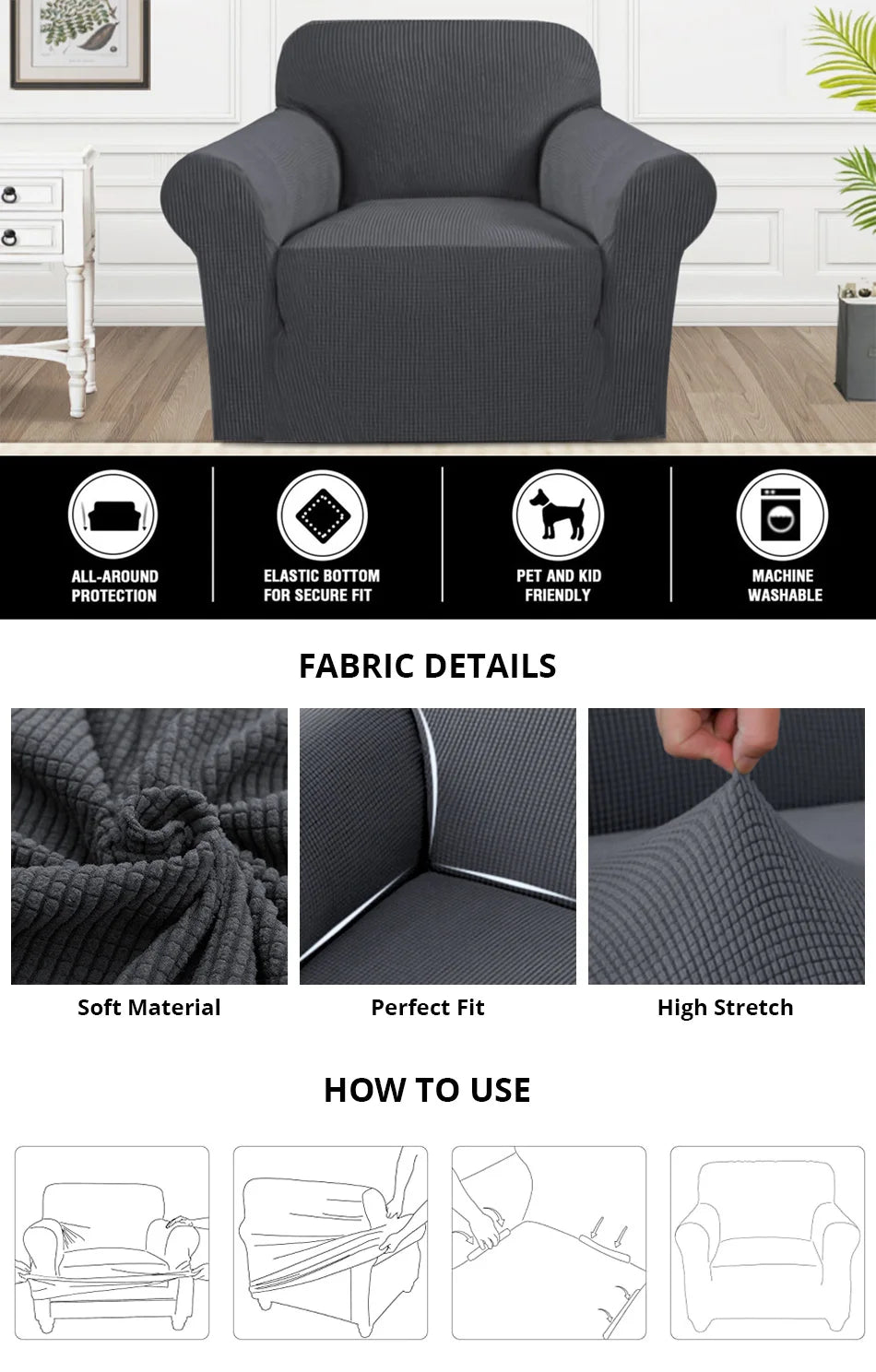 4 Types Armchair Cover Elastic Sofa Cover for Living Room Stretch Furniture Slipcover for Chairs 1 Seat Couch Cover Case