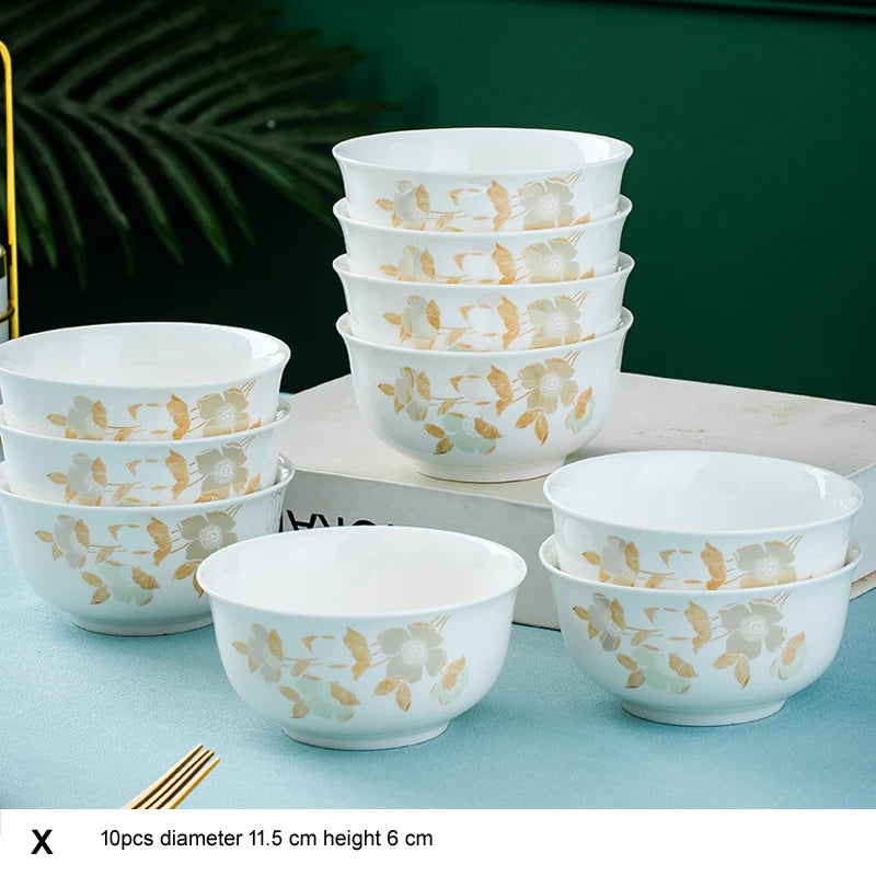 10pcs/set Chinese Dining Room Ceramic Tableware  4.5*inch Deep Jingdezhen Bone China Porcelain Dinnerware Rice bowl ceramic bowl